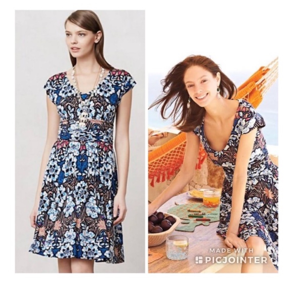 Anthropologie Meadow Rue Batik Gardenia Floral Rayon Jersey Dress S Like New